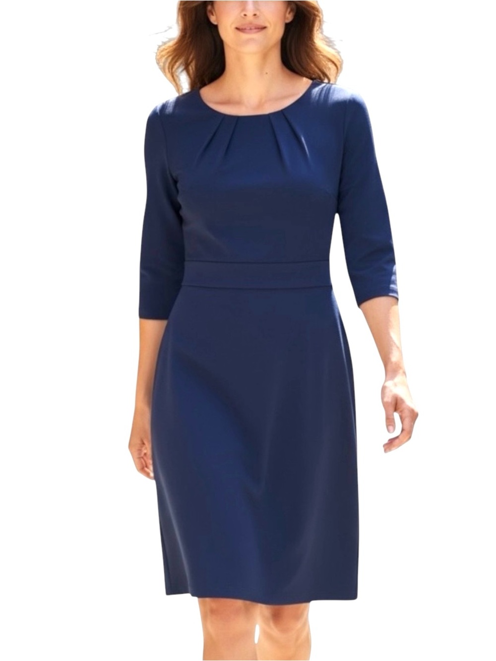 L.L. Bean Blue Cotton Blend Knit Jersey Sheath Dress 3/4 Sleeves - Medium
